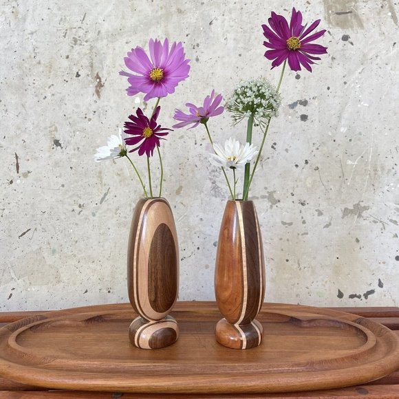 Pair Of Turned Wood Vases Handmade - Picture 6 of 6